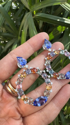 18k White Gold Diamond Dangle Earrings - Natural Tanzanite & Multi Sapphire Earrings