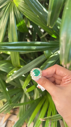 18k White Gold Diamond Cocktail Ring - Natural Zambian Emerald Wedding Ring