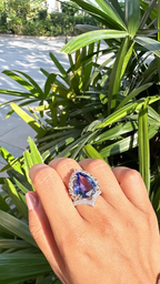 Natural Pear Tanzanite Gemstone Statement Ring - 18k White Gold Rose Cut Diamonds Women Ring