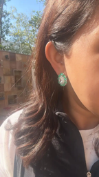 Colombian Emerald Sugarloaf & Rose Cut Diamond Stud Earrings - 18k White Gold Handmade Tiny Earrings