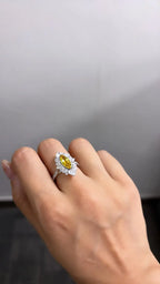 Natural Yellow Sapphire Gemstone Ring - 18k White Gold Diamond Handmade Ring