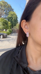 18k White Gold Diamond Hoop Earrings - Natural Pink Sapphire Huggie Hoop Earring