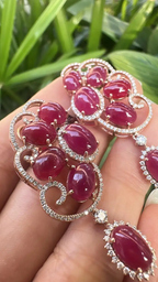 Natural Ruby Diamond Earrings - 18k Rose Gold Dangle Handmade Earrings