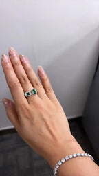 Natural Zambian Emerald Cuff Ring - 18k White Gold Diamond Minimalist Ring