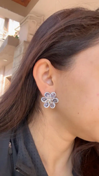 18k White Gold Floral Stud Earrings - Natural Blue Sapphire & Rose Cut Diamond Earrings