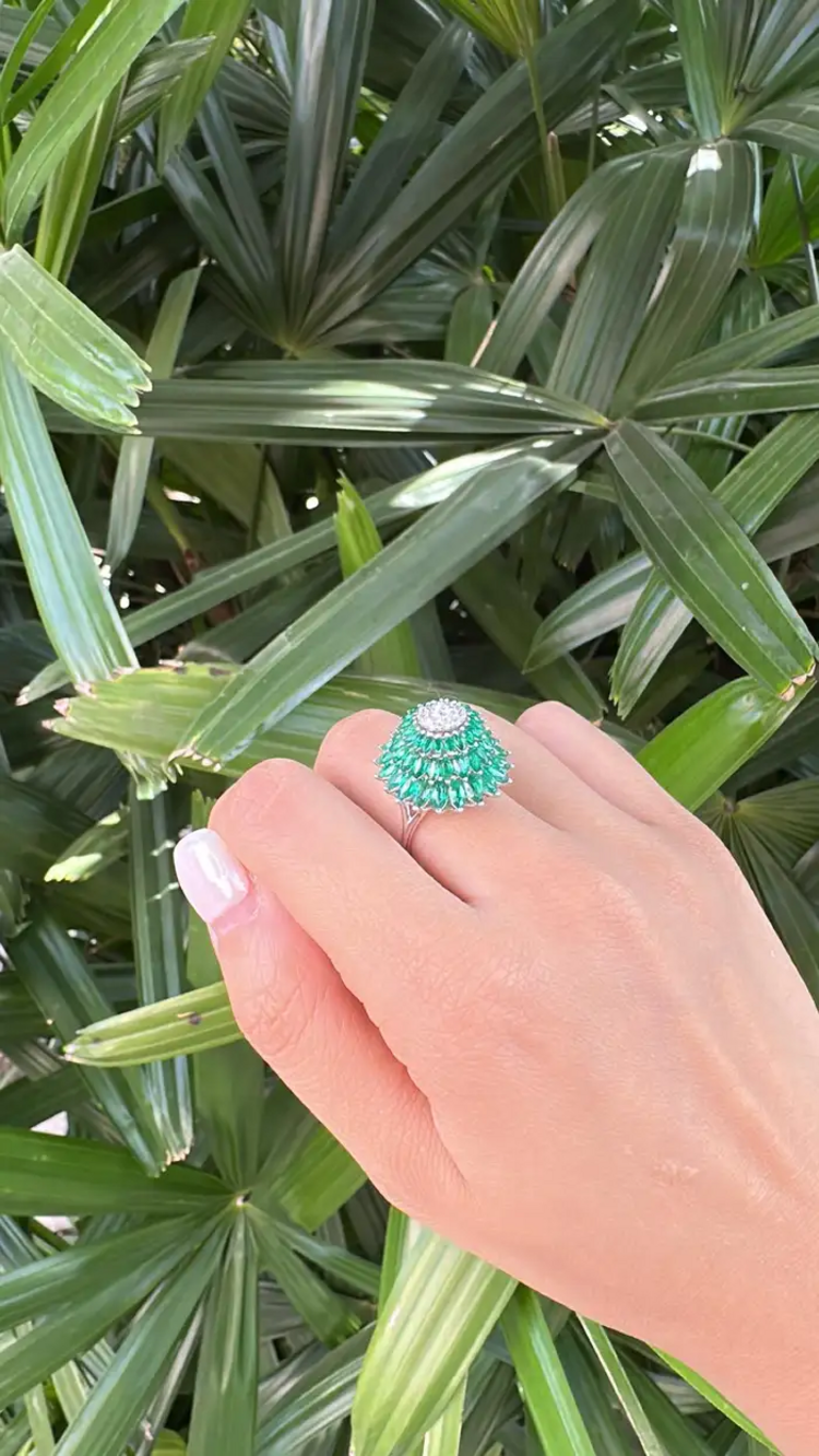 4.51 Ct. Zambian Emerald Wedding Ring - 18k White Gold Diamond Cluster Ring