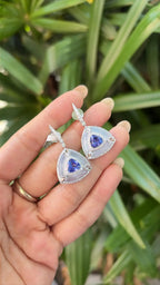Natural Tanzanite & Chalcedony Gemstone Dangle Earrings - 18k White Gold Diamond Earrings
