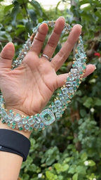 Natural Aquamarine & Zambian Emerald Necklace - 18k White Gold & Yellow Diamond Necklace
