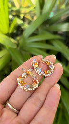 Natural Multi Sapphire & Diamond Hoop Earrings - 18k Yellow Gold Handmade Earrings