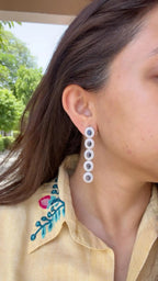 Ceylon Blue Sapphire & Blue Opal Dangle Earrings - 18k White Gold Diamond Dangle Earrings