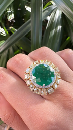 18k White Gold Diamond Cocktail Ring - Natural Zambian Emerald Wedding Ring