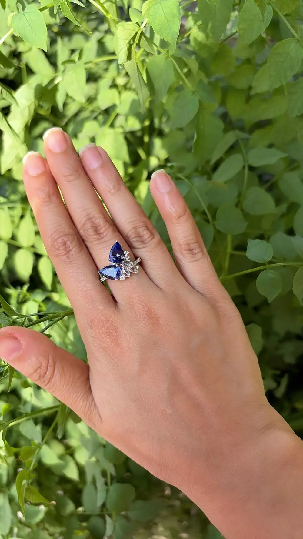 Natural Tanzanite & Rose Cut Diamond Wedding Ring - 18k White Gold Diamond Ring