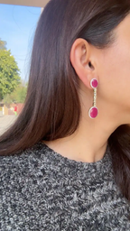 Natural Mozambique Ruby Dangle Earrings - 18k White Gold Yellow Diamond Dangle Earrings