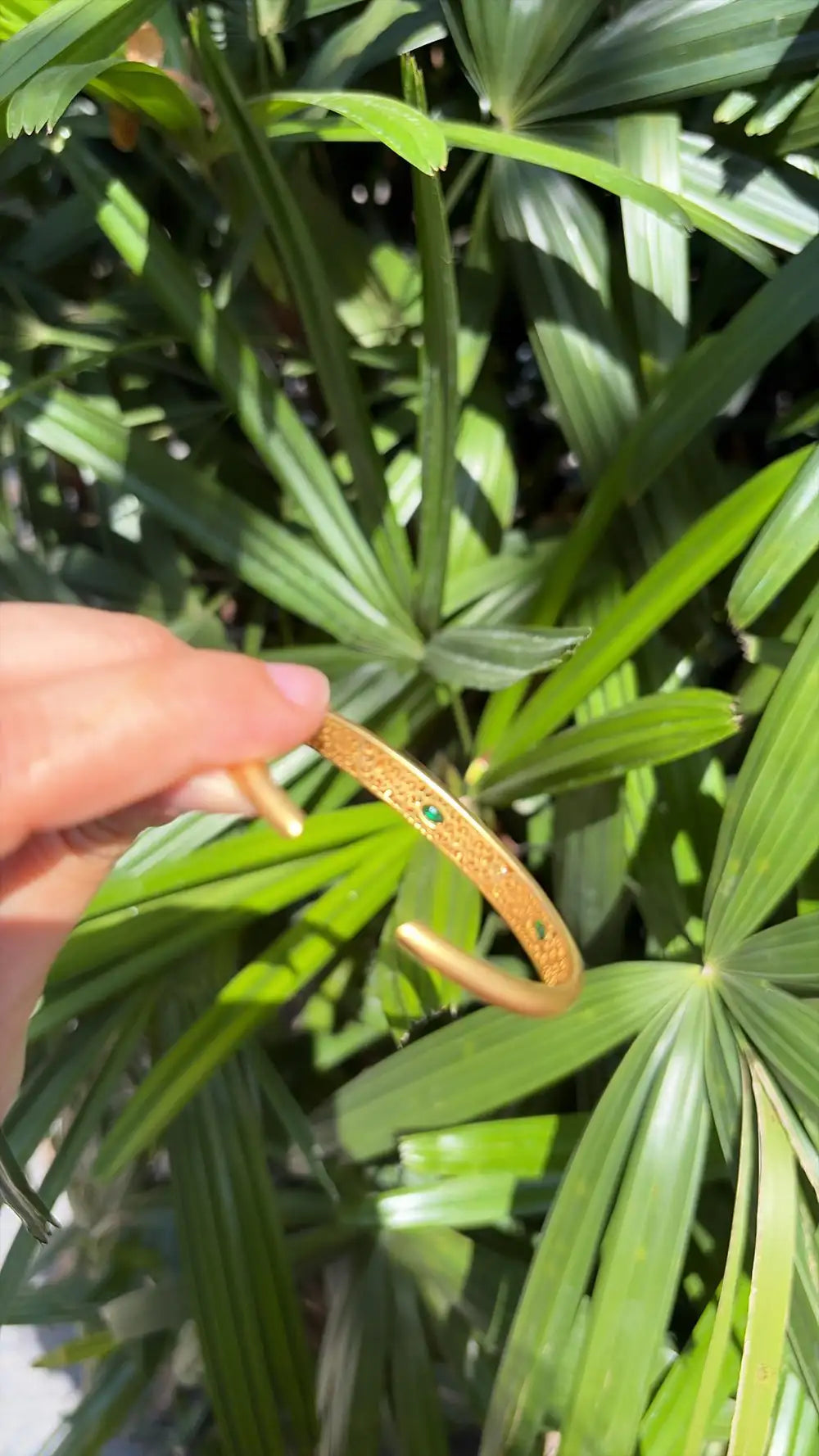 18k Yellow Matte Gold Bangle - Natural Emerald & Diamond Bangle