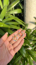 Natural Multi Sapphire & Diamond Hoop Earrings - 18k Yellow Gold Handmade Earrings