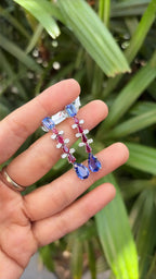 Mozambique Ruby & Tanzanite Dangle Earrings - 18k White Gold Diamond Handmade Earrings