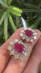 Mozambique Ruby & Yellow Diamond Stud Earrings - 18k Gold Diamond Stud Earrings