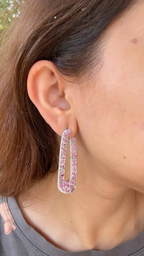 Natural Pink Sapphire & Tsavorite Dangle Earrings - 18k White Gold Handmade Earrings