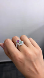 18k White Gold Diamond Toi et Moi Ring - Natural Pink Sapphire & Paraiba Tourmaline Cocktail Ring