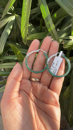 18k White Gold Diamond Hoop Earrings - Natural Zambian Emerald Earrings