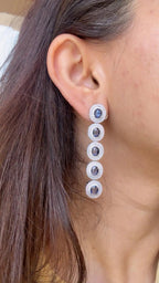 Ceylon Blue Sapphire & Blue Opal Dangle Earrings - 18k White Gold Diamond Dangle Earrings