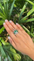 18k White Gold Diamond Crown Ring - Natural 3.80 Ct Zambian Emerald Wedding Ring