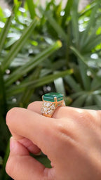 15.63 Ct. Zambian Emerald & Yellow Diamond Statement Ring - 18k Yellow Gold Handmade Ring