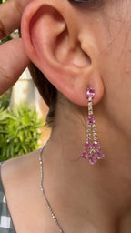 18k Rose Gold Diamond Handmade Earrings - Natural Pink Sapphire Dangle Earrings