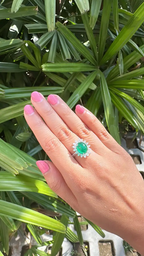 18k White Gold Handmade Diamond Ring - Natural Zambian Emerald Cocktail Ring