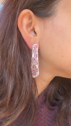 18k Rose Gold Diamond Dangle Earrings - Natural Ceylon Pink Sapphire & White Enamel Women Earrings
