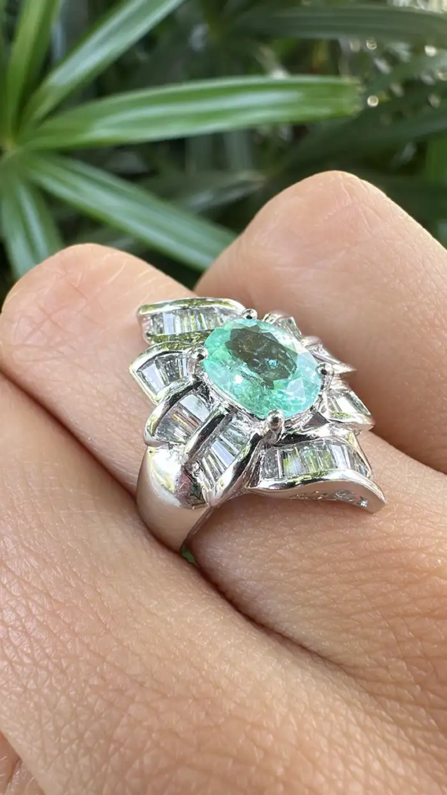 Platinum 900 Diamond Ring - Natural Paraiba Tourmaline Wedding Ring Main Image