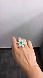 Ethiopian Opal & Zambian Emerald Floral Ring - 18k White Gold Diamond Ring
