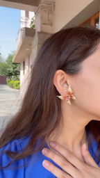 18k Yellow Gold Diamond Butterfly Stud Earrings - Natural Orange & Yellow Sapphire Earrings