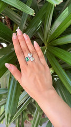18k White Gold Diamond Wedding Ring - Natural Zambian Emerald Gemstone Ring