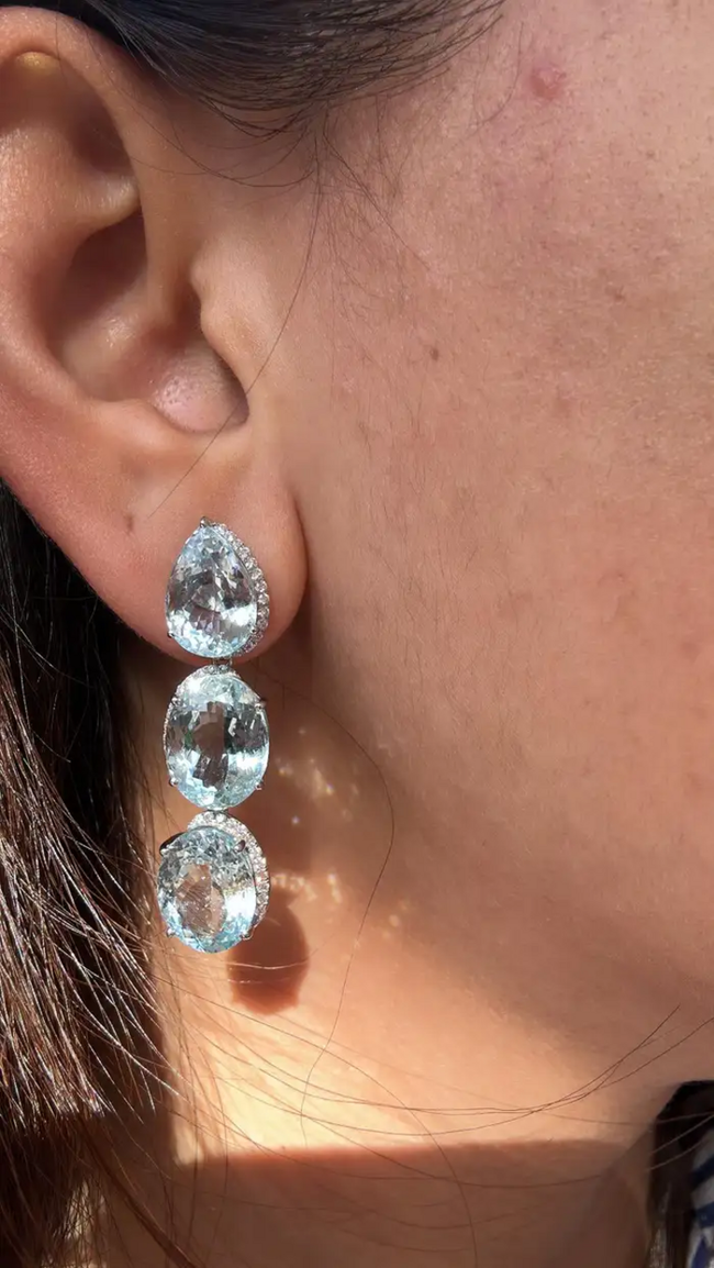 21.40 Ct. Aquamarine Dangle Earrings - 18k White Gold Diamond Earrings Main Image
