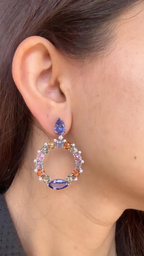 18k White Gold Diamond Dangle Earrings - Natural Tanzanite & Multi Sapphire Earrings