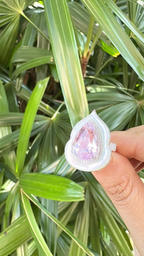 Natural Pink Kunzite & Mother Of Pearl Ring - 18k White Gold Diamond Handmade Ring