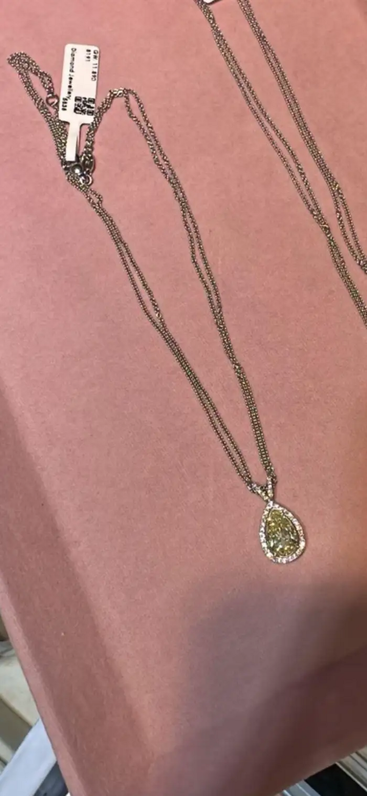18k White Gold Pendant Necklace - 4.00 Ct. Fancy Light Yellow Color Pendant Necklace