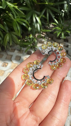 Natural Yellow Sapphire & Black Enamel Earrings - 18k White Gold Diamond Stud Earrings