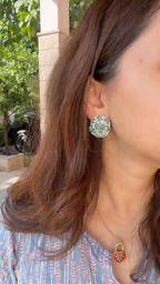 18k White Gold Diamond Stud Earrings - Natural Colombian Emerald Stud Earrings