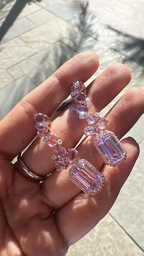 18k Rose Gold Kunzaite Gemstone Dangle Earrings - Natural Diamond & Pink Sapphire Wedding Earrings