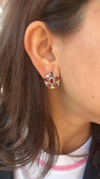 Mozambique Ruby & Yellow Diamond Stud Earrings - 18k Yellow Gold Diamond Stud Earrings
