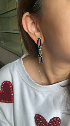 18k White Gold Diamond Dangle Earrings - Natural Tourmaline & Black Onyx Dangle Earrings