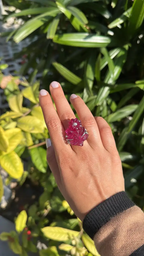 33.00 Ct. Carved Tourmaline Ring - 18k Gold Diamond Big Ring - Gemstone Floral Ring