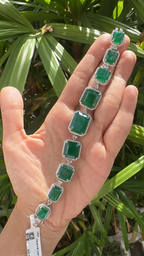 18k White Gold Handmade Modern Bracelet - Natural Zambian Emerald & Diamond Bracelet