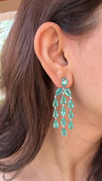 Natural Colombian Emerald Dangle Earrings - 18k White Gold Diamond Chandelier Earrings for Women