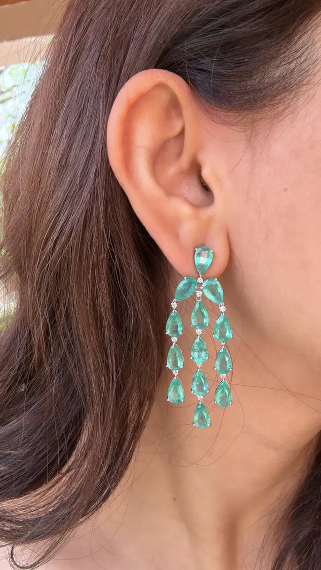Natural Colombian Emerald Dangle Earrings - 18k White Gold Diamond Chandelier Earrings for Women Main Image