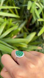 18k White Gold Diamond Ring - Natural Zambian Emerald Cocktail Ring