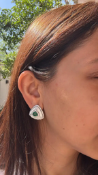 18k White Gold Handmade Diamond Stud Earrings - Natural Zambian Emerald, Mozambique Ruby & Pearl Stud Earrings