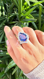 Natural Pear Tanzanite Gemstone Statement Ring - 18k White Gold Rose Cut Diamonds Women Ring